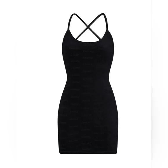 SKIMS Logo Velour Slip Dress / ONYX/ LARGE/ NWT - Picture 1 of 13